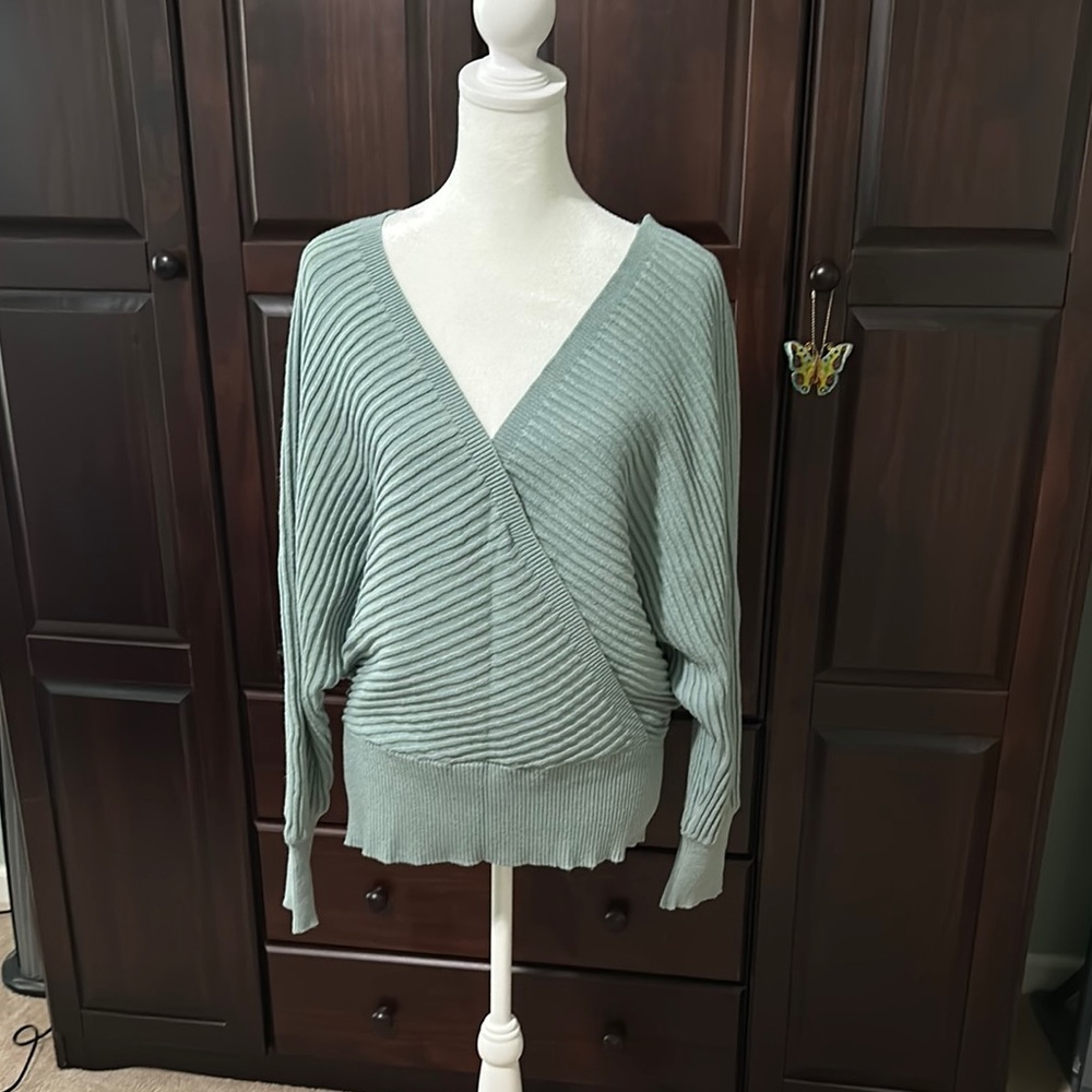 Green V-Neck Sweater with Relaxed Fit